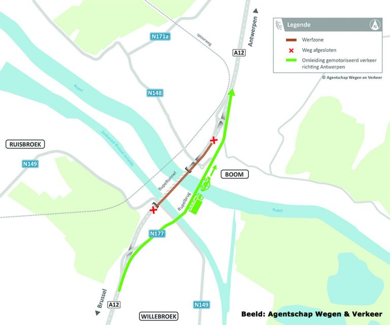 Nachtwerken in Rupeltunnel vanaf 30 augustus: A12 richting Antwerpen en Brussel beurtelings afgesloten