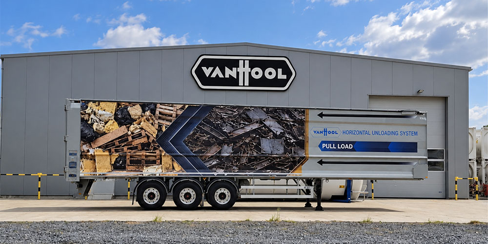 Van Hool toont Pull Load-prototype dat droge bulk horizontaal lost
